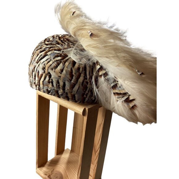 Vintage Jack McConnell Feather Hat W/Rhinestone Accents*Cream Feathers*Halloween - Picture 9 of 10